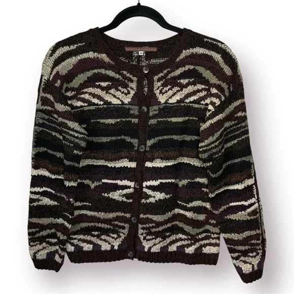 Peruvian Connection Pima Cotton Knit Cardigan Zebra Button Up Small S Artisan